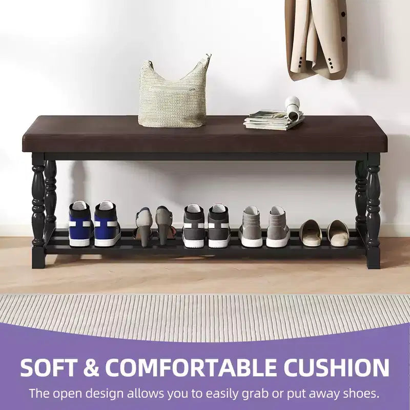 Banc à Chaussures d'Entrée avec Coussin et Rangement pour 5 à 6 Paires de Chaussures