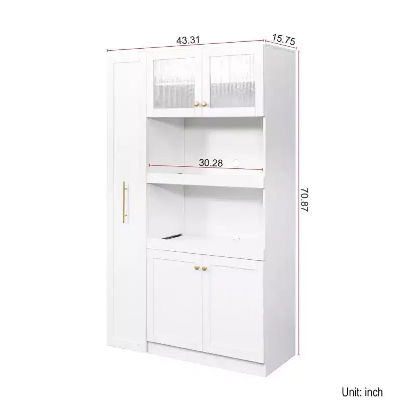 Meuble de garde-manger en bois blanc de 109,98 cm avec système coulissant