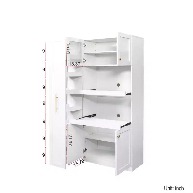 Meuble de garde-manger en bois blanc de 109,98 cm avec système coulissant