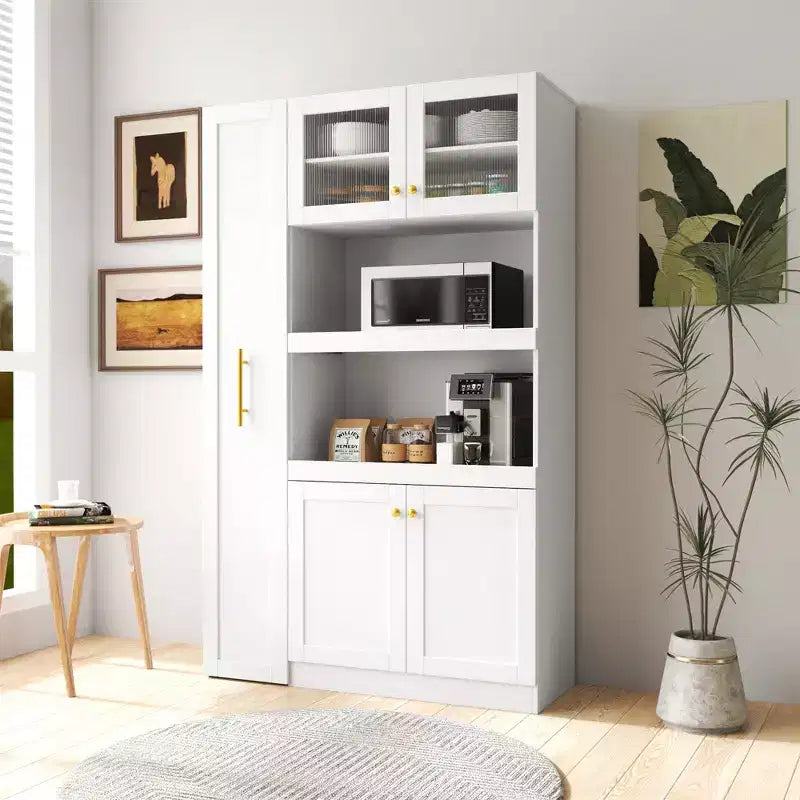 Meuble de garde-manger en bois blanc de 109,98 cm avec système coulissant
