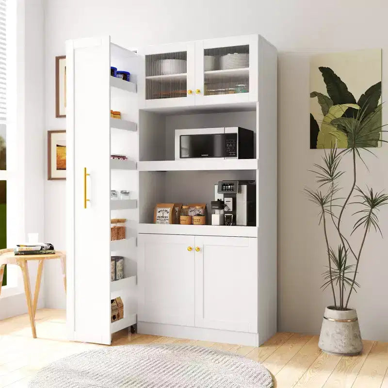 Meuble de garde-manger en bois blanc de 109,98 cm avec système coulissant