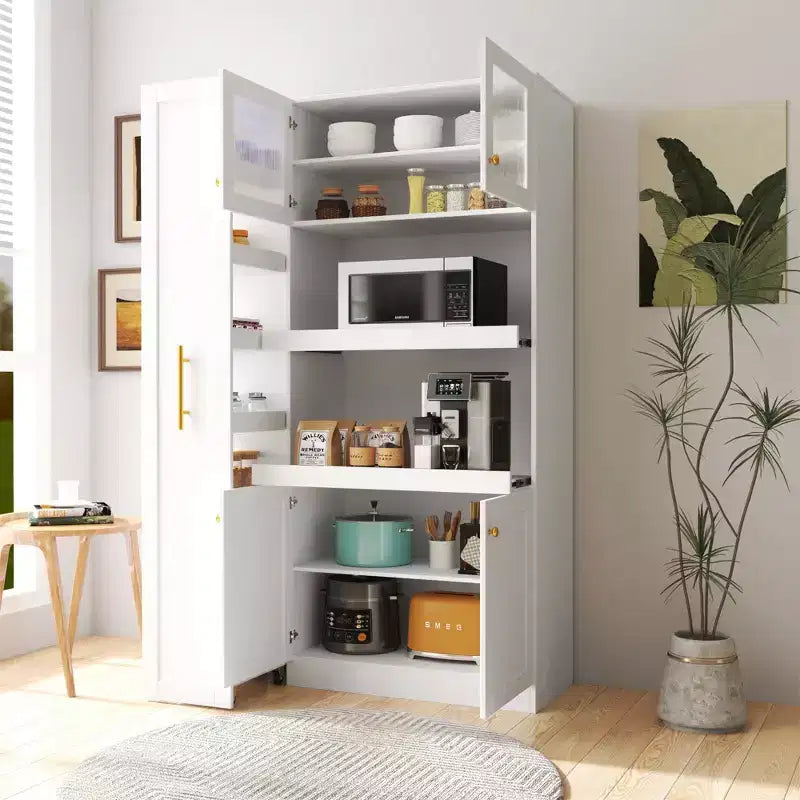 Meuble de garde-manger en bois blanc de 109,98 cm avec système coulissant