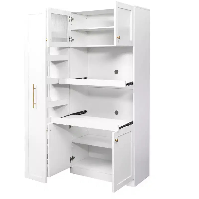 Meuble de garde-manger en bois blanc de 109,98 cm avec système coulissant