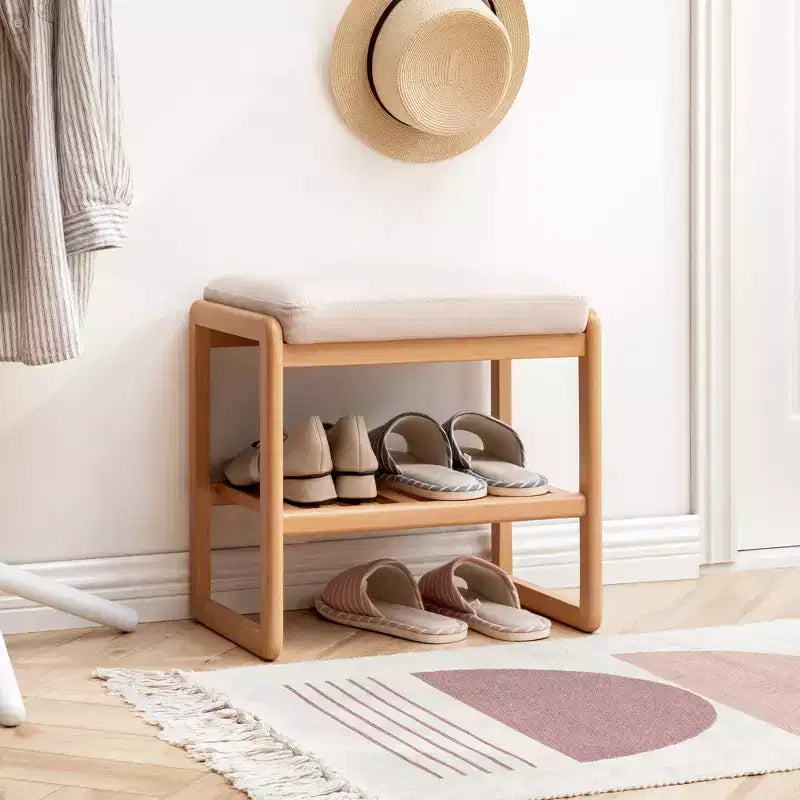 Banc à chaussures en bois massif naturel, Organisateur de rangement en hêtre avec coussin éponge à haute résilience