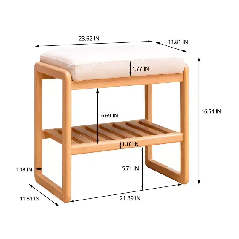 Banc à chaussures en bois massif naturel, Organisateur de rangement en hêtre avec coussin éponge à haute résilience