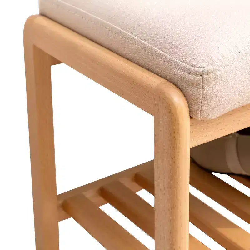Banc à chaussures en bois massif naturel, Organisateur de rangement en hêtre avec coussin éponge à haute résilience