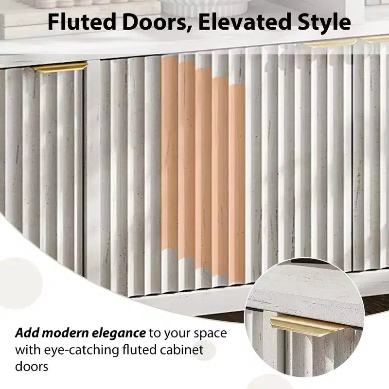 Buffet moderne cannelé, Armoire de rangement à 4 portes avec étagères réglables, pour Salle à manger Salon Entrée