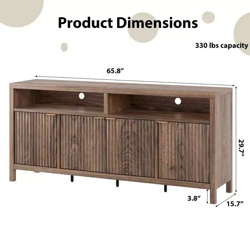 Buffet moderne cannelé, Armoire de rangement à 4 portes avec étagères réglables, pour Salle à manger Salon Entrée