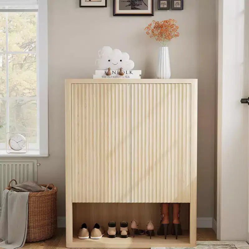 Armoire à chaussures haute de 44,5 po avec portes, meuble de rangement pour chaussures en bois à 5 niveaux avec étagères réglables, étagère à chaussures pour entrée, couloir