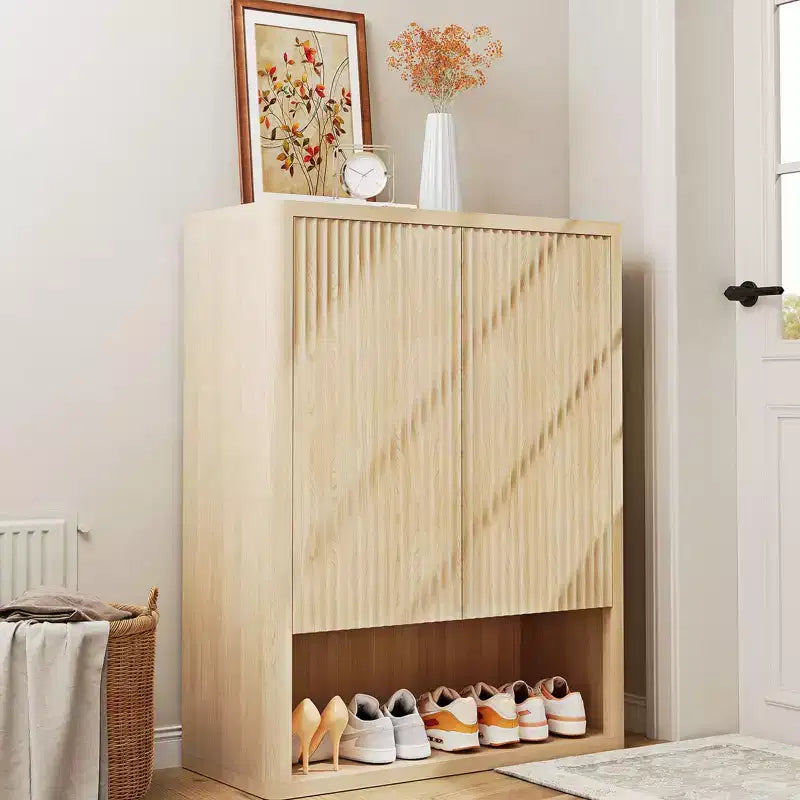 Armoire à chaussures haute de 44,5 po avec portes, meuble de rangement pour chaussures en bois à 5 niveaux avec étagères réglables, étagère à chaussures pour entrée, couloir