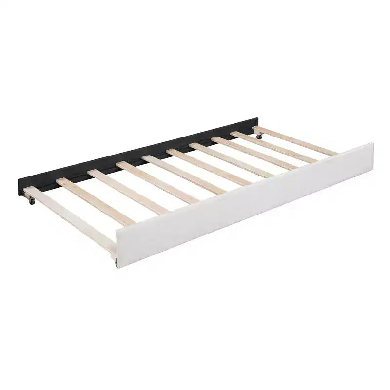Lit de repos capitonné taille double avec lit gigogne, cadre de lit de jour double avec accoudoir, canapé-lit pour salon chambre, beige
