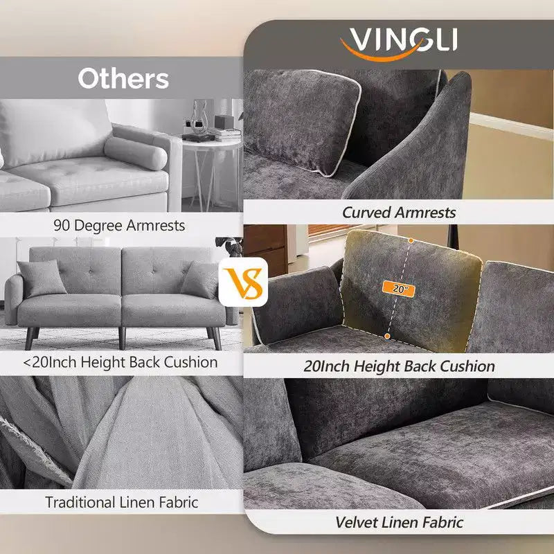 Causeuse transitionnelle Coussins en T passepoilés et mélange de lin