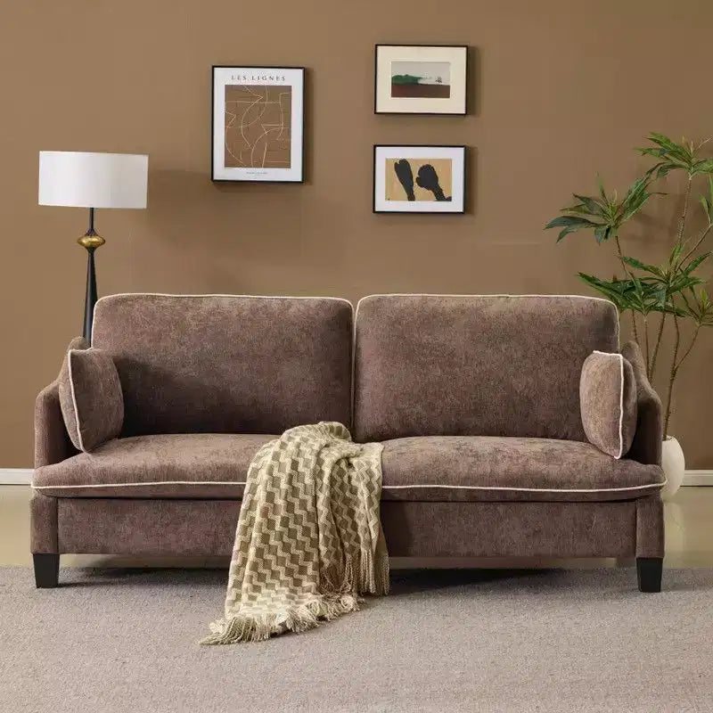 Causeuse transitionnelle Coussins en T passepoilés et mélange de lin