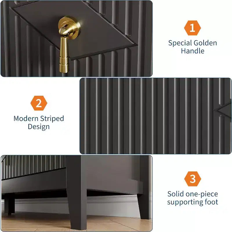 Commode à 6 tiroirs extra large de 137 cm avec panneaux cannelés Meuble de rangement moderne Meuble TV finition chêne, pour chambre, salon, couloir
