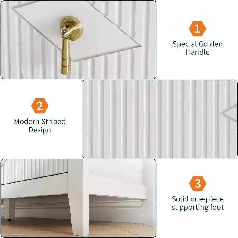 Commode à 6 tiroirs extra large de 137 cm avec panneaux cannelés Meuble de rangement moderne Meuble TV finition chêne, pour chambre, salon, couloir