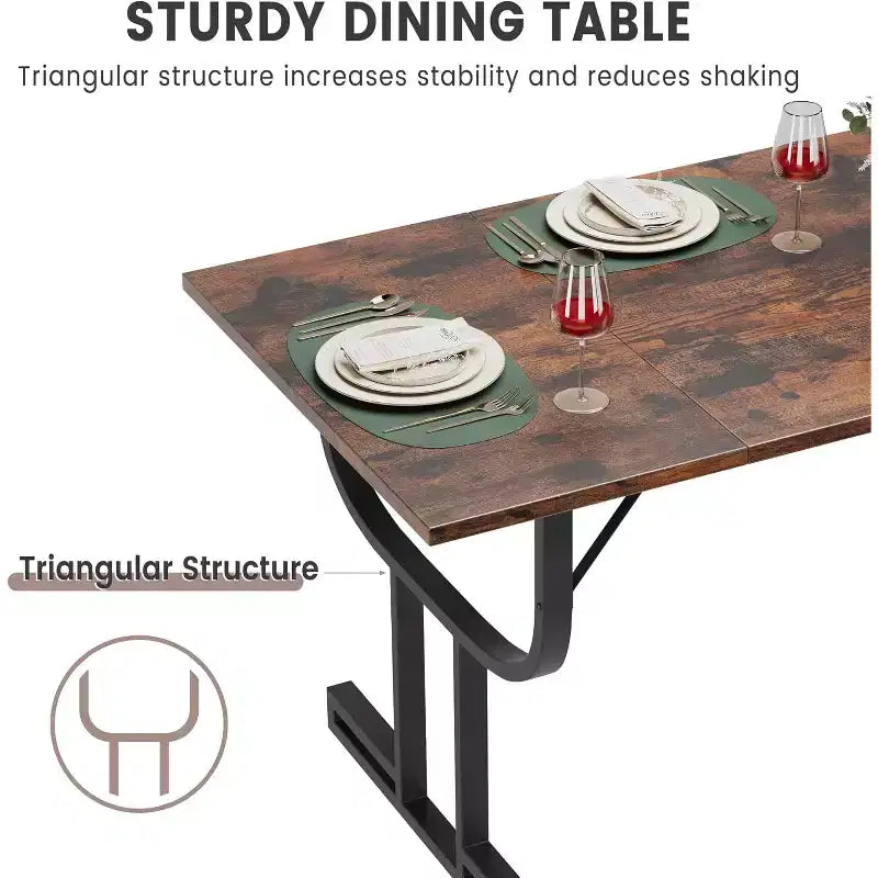 Table de salle à manger rectangulaire de 180 cm pour 4 à 6 personnes, pied en métal épais en forme de verre à vin, plateau en bois épaissi résistant à l'usure, pour cuisine ou bureau.