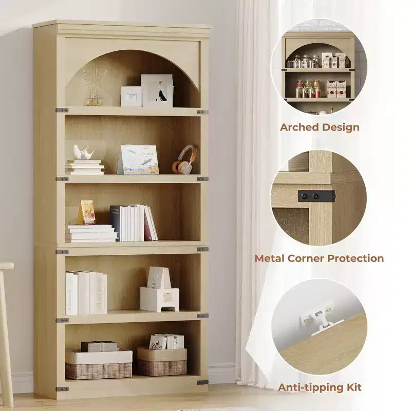 Grande étagère arche de 173 cm, 6 niveaux, bibliothèque et rayonnages, étagères de rangement autoportantes, décoration de maison pour chambre à coucher, salon, bureau
