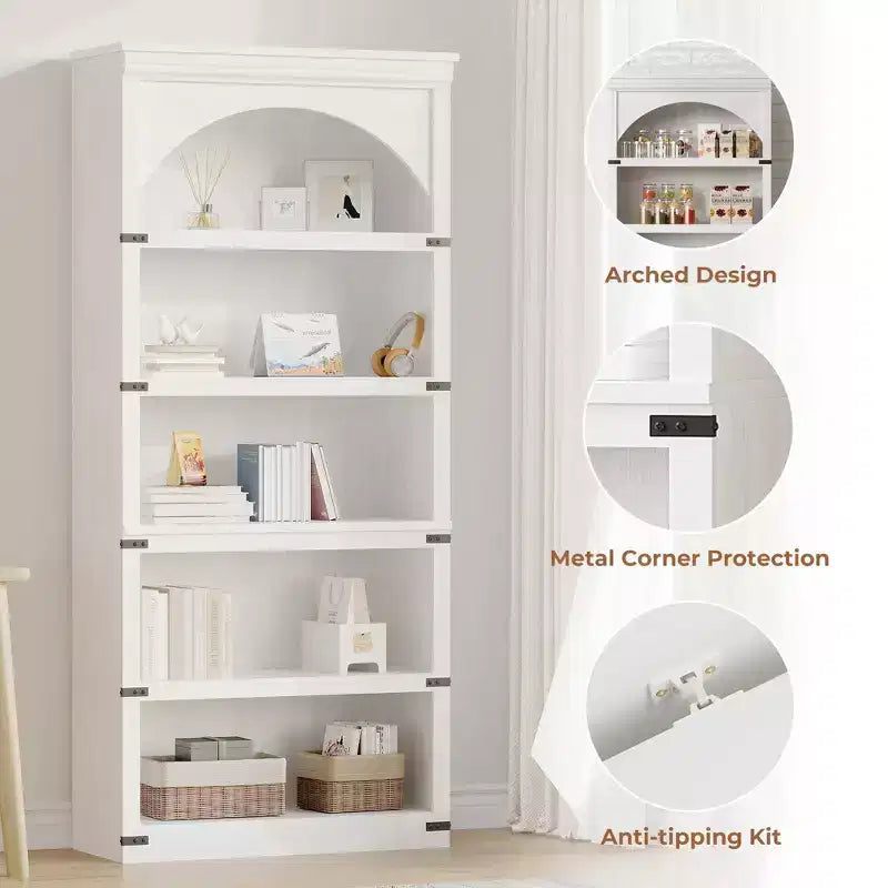 Grande étagère arche de 173 cm, 6 niveaux, bibliothèque et rayonnages, étagères de rangement autoportantes, décoration de maison pour chambre à coucher, salon, bureau