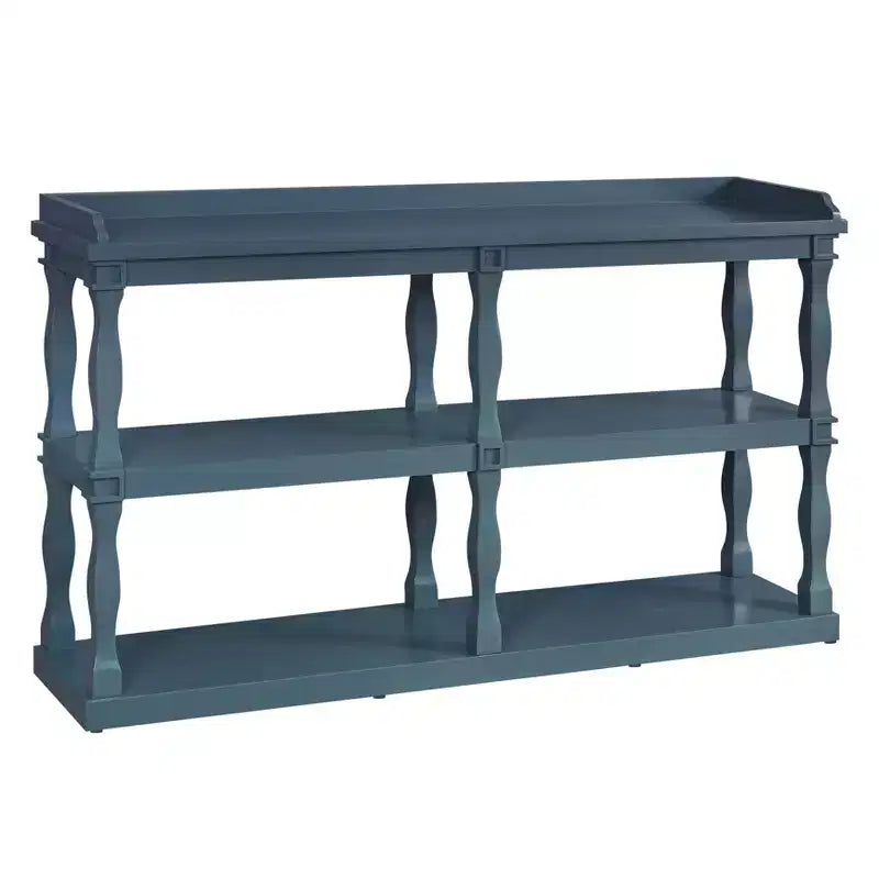Table d'entrée avec rangements ouverts à 3 niveaux, Console avec pieds de support effet colonnes romaines, Console étroite pour couloir