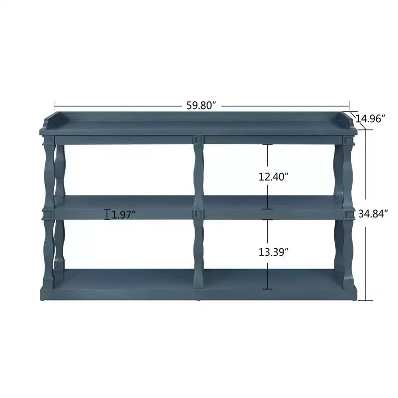 Table d'entrée avec rangements ouverts à 3 niveaux, Console avec pieds de support effet colonnes romaines, Console étroite pour couloir