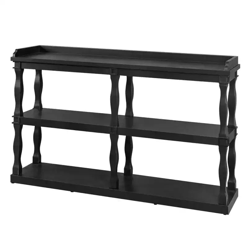 Table d'entrée avec rangements ouverts à 3 niveaux, Console avec pieds de support effet colonnes romaines, Console étroite pour couloir