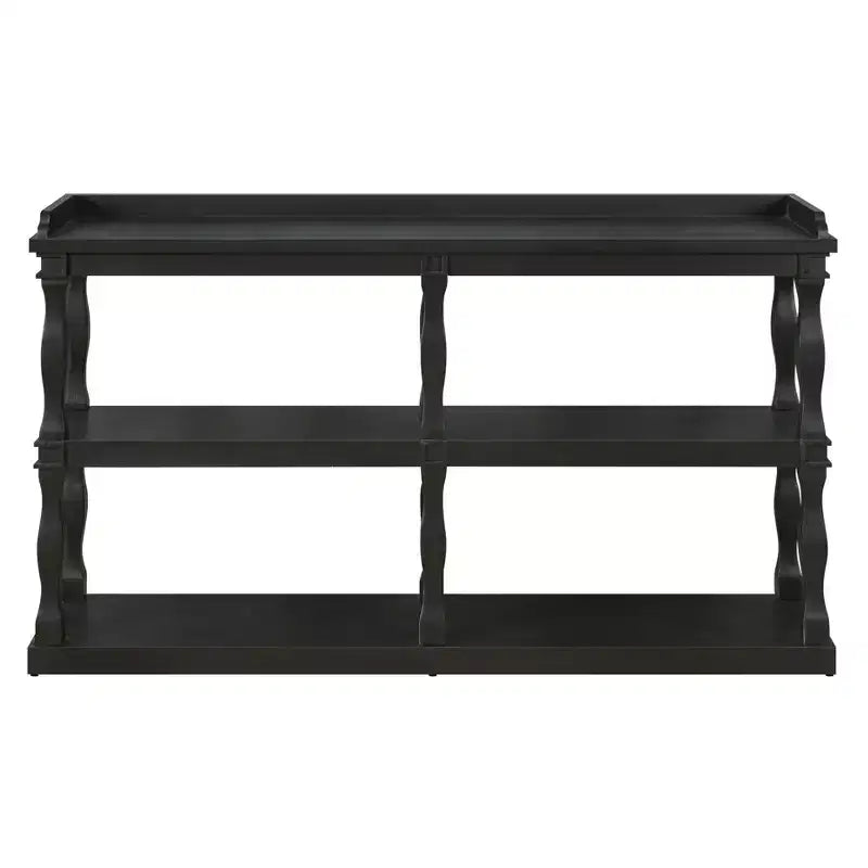 Table d'entrée avec rangements ouverts à 3 niveaux, Console avec pieds de support effet colonnes romaines, Console étroite pour couloir