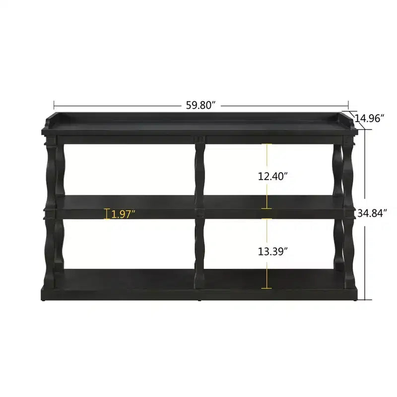 Table d'entrée avec rangements ouverts à 3 niveaux, Console avec pieds de support effet colonnes romaines, Console étroite pour couloir