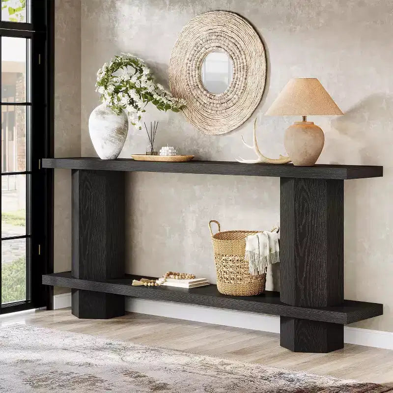 Lantine 71-Inch Long Console Table for Entryway, Wooden Sofa Table Behind Couch, for Living Room, Hallway, Foyer, Black