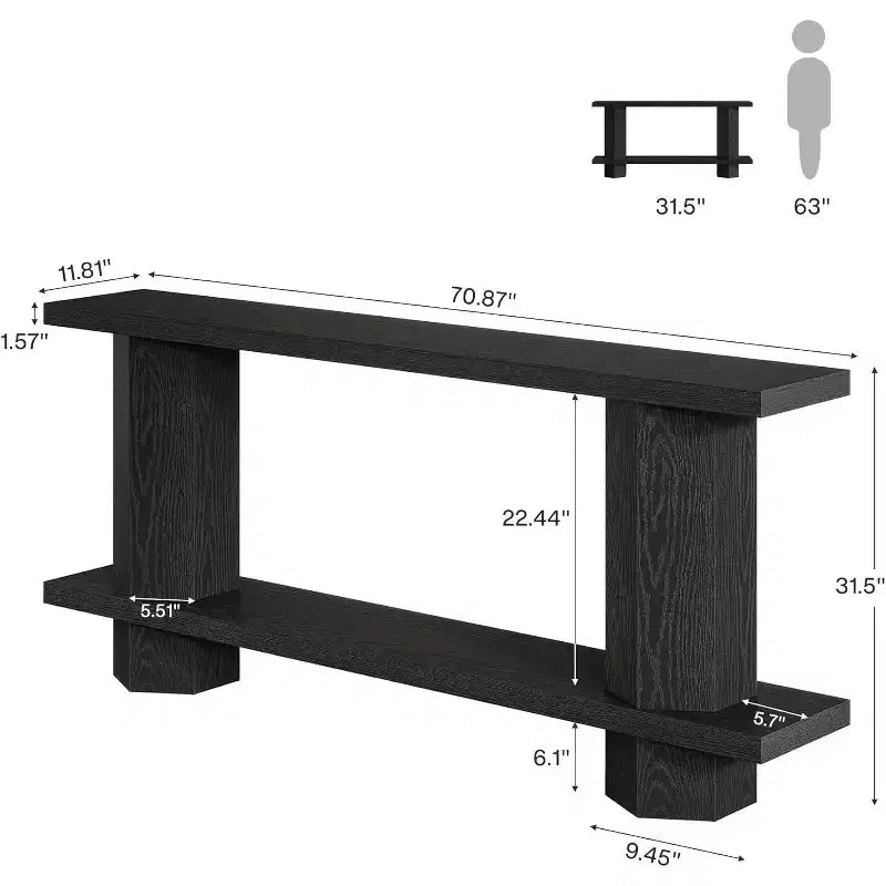 Console extensible de 180 cm de long pour l'entrée, table de canapé en bois derrière le canapé, pour le salon, le couloir, le foyer, noir