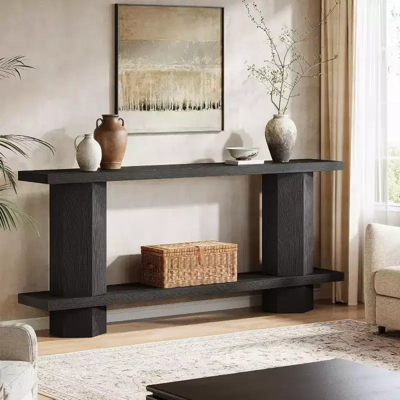 Console extensible de 180 cm de long pour l'entrée, table de canapé en bois derrière le canapé, pour le salon, le couloir, le foyer, noir