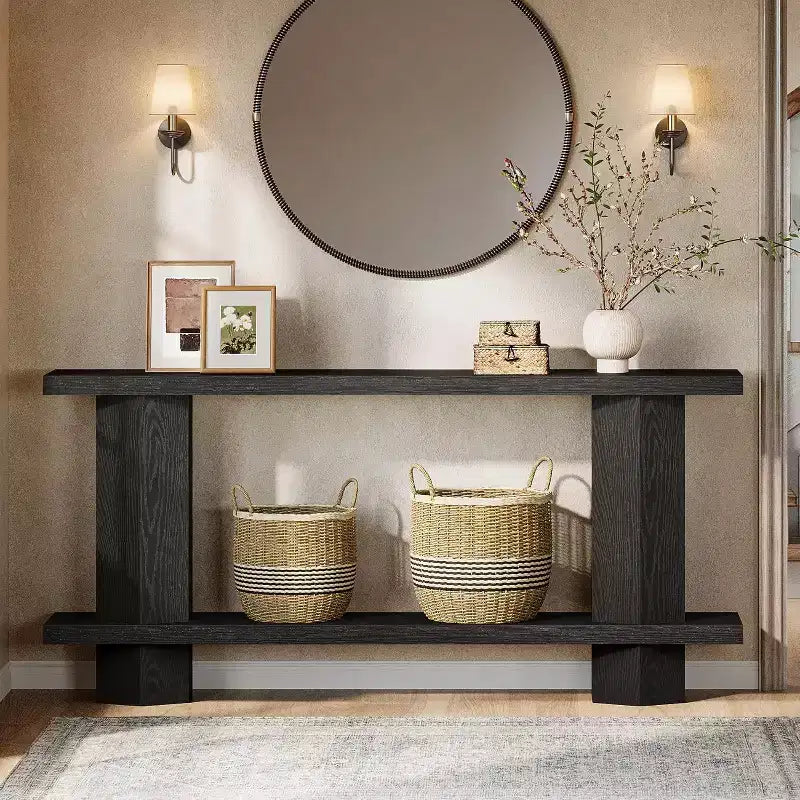 Console extensible de 180 cm de long pour l'entrée, table de canapé en bois derrière le canapé, pour le salon, le couloir, le foyer, noir