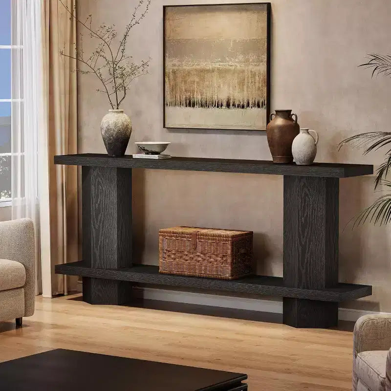 Console extensible de 180 cm de long pour l'entrée, table de canapé en bois derrière le canapé, pour le salon, le couloir, le foyer, noir
