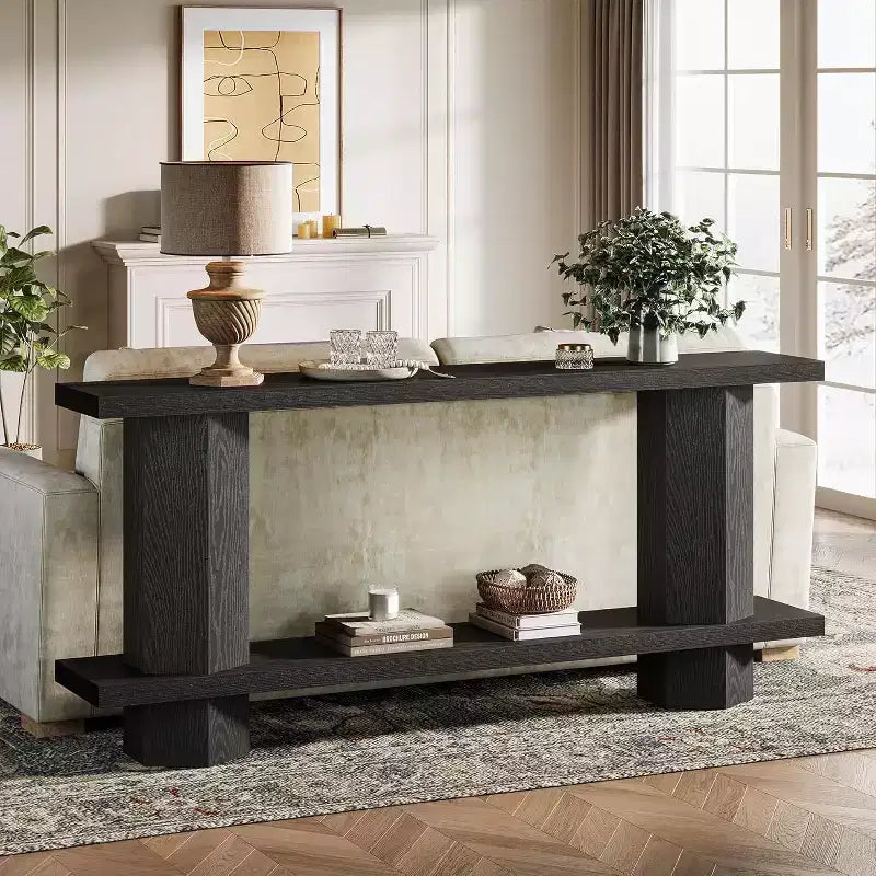 Console extensible de 180 cm de long pour l'entrée, table de canapé en bois derrière le canapé, pour le salon, le couloir, le foyer, noir