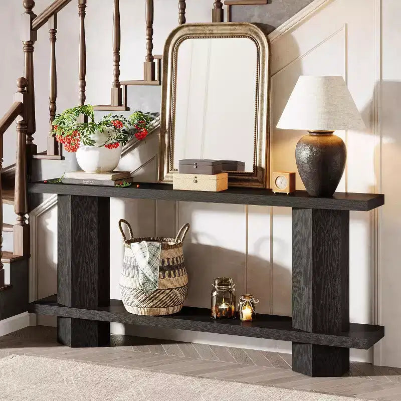 Console extensible de 180 cm de long pour l'entrée, table de canapé en bois derrière le canapé, pour le salon, le couloir, le foyer, noir