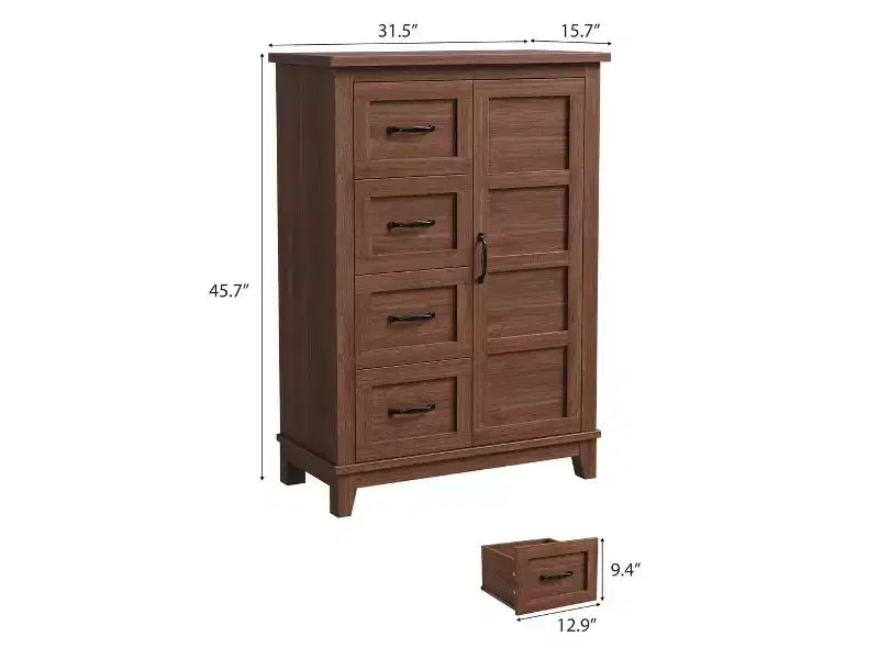 Commode de chambre à coucher, commode haute de 116 cm avec portes, commode verticale avec rangement, commode autonome, adaptée pour la chambre, Noyer