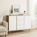 Homy Casa 47 Storage Cabinet with 3 Drawers and 2 Doors, Wood Legs, White Oak