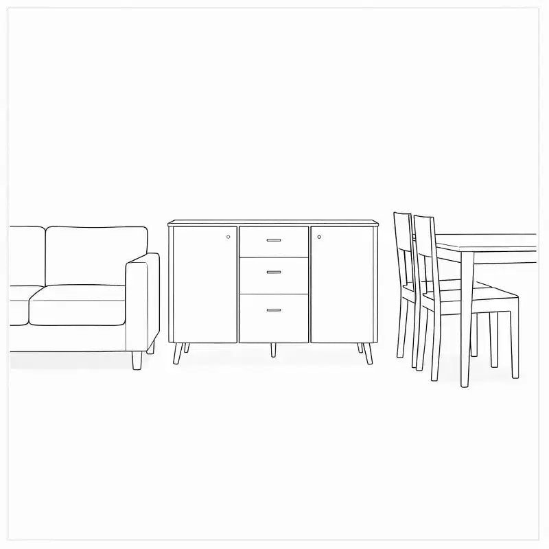 Meuble de rangement 3 tiroirs et 2 portes, pieds en bois, chêne blanc