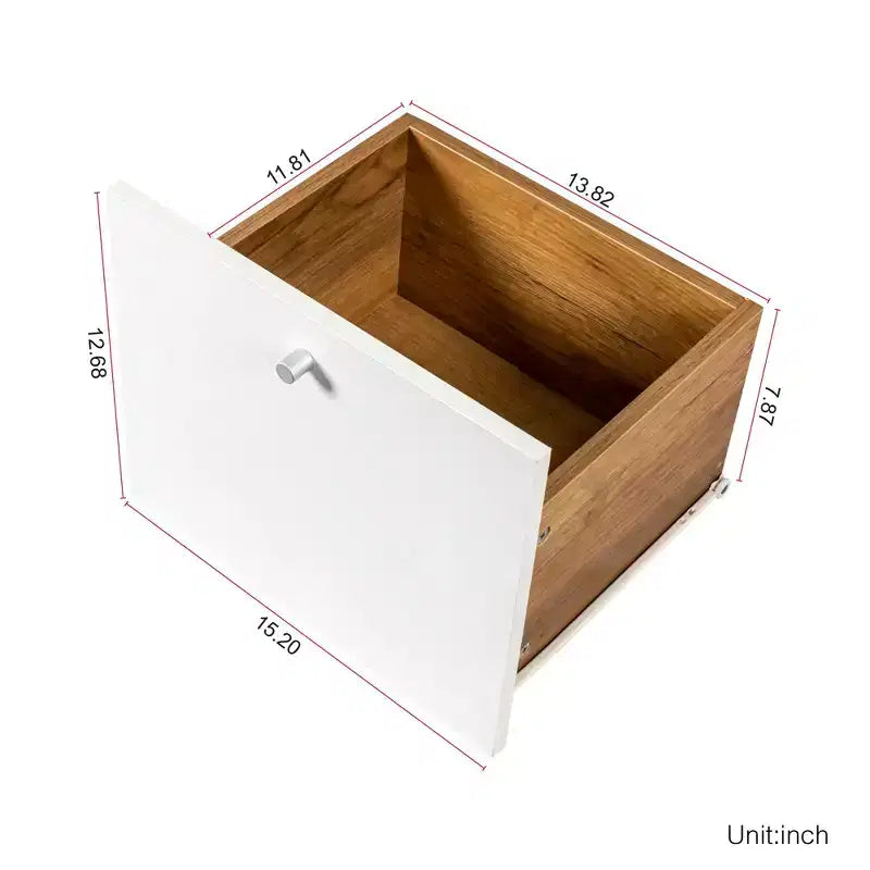 Meuble de rangement 3 tiroirs et 2 portes, pieds en bois, chêne blanc