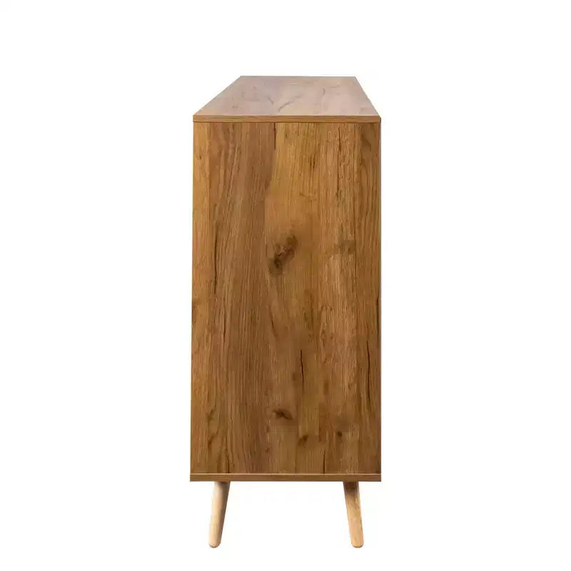 Meuble de rangement 3 tiroirs et 2 portes, pieds en bois, chêne blanc