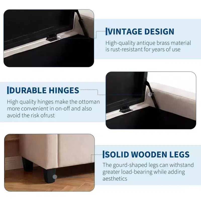 Banc de rangement ottoman de 129 cm, banc de rangement capitonné rembourré pour bout de lit, banc d'entrée avec couvercle rabattable et charnière de sécurité à fermeture lente pour le salon