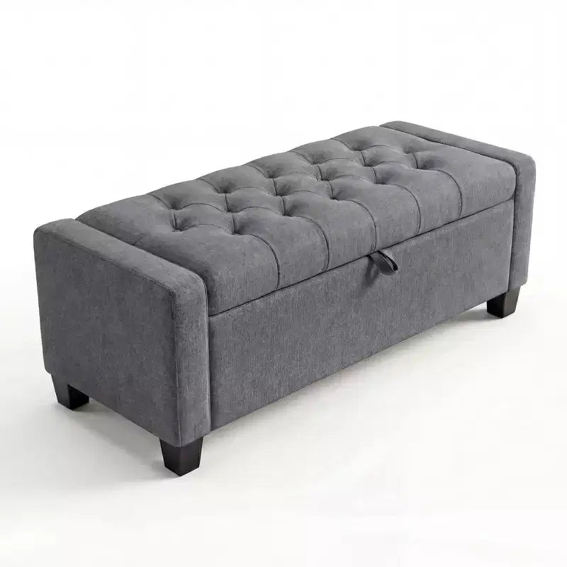 Banc de rangement ottoman de 129 cm, banc de rangement capitonné rembourré pour bout de lit, banc d'entrée avec couvercle rabattable et charnière de sécurité à fermeture lente pour le salon