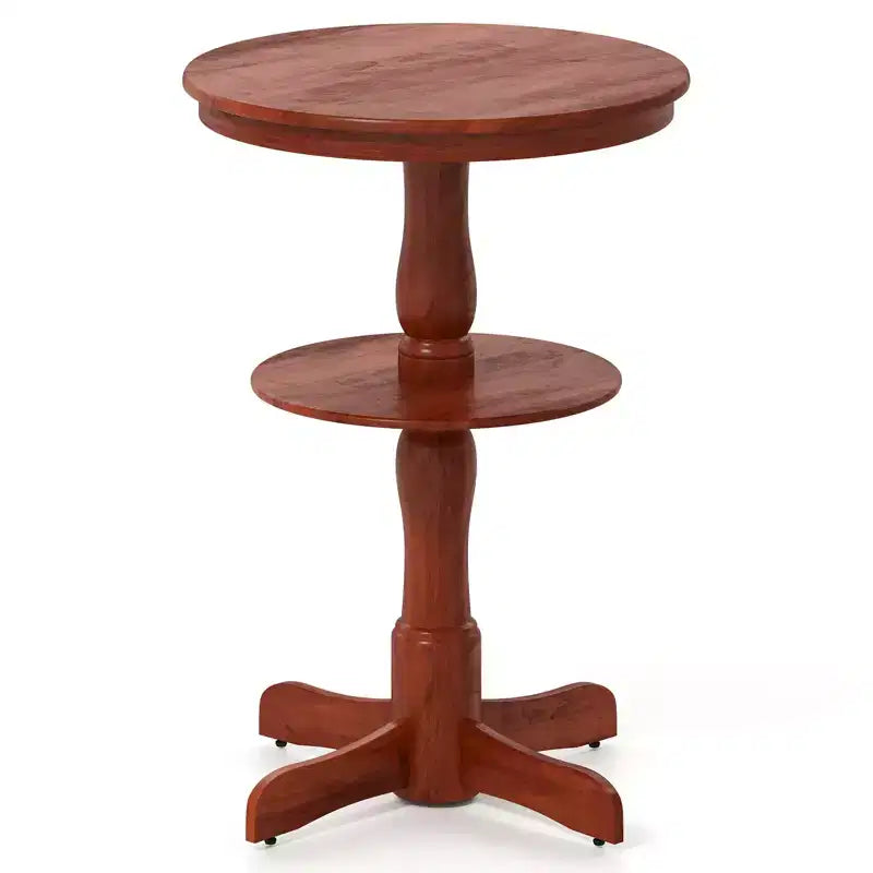 Table haute ronde à 2 niveaux avec étagère de rangement et pied central pour cuisine