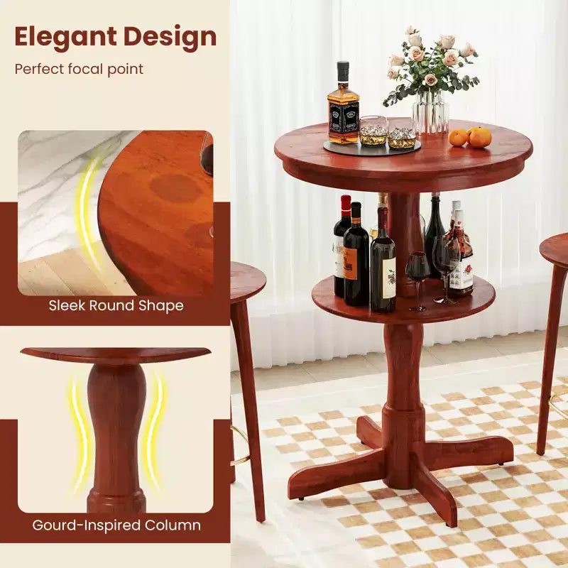 Table haute ronde à 2 niveaux avec étagère de rangement et pied central pour cuisine