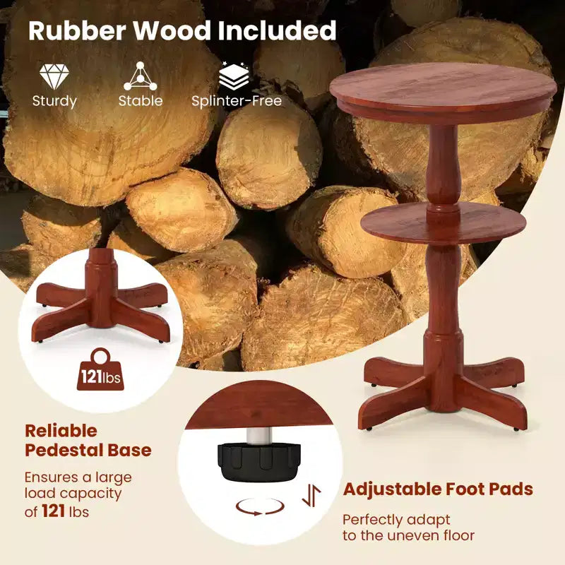 Table haute ronde à 2 niveaux avec étagère de rangement et pied central pour cuisine