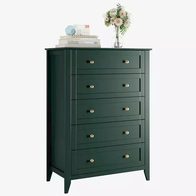Commode haute à 5 tiroirs profonds avec poignées métalliques, commode en bois moderne pour chambre, entrée, couloir