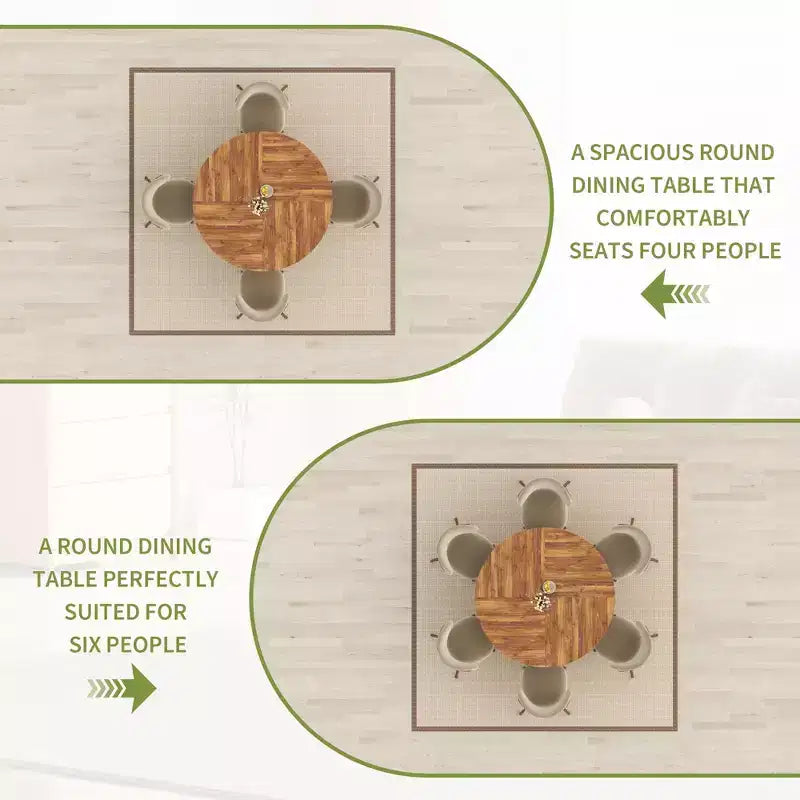 Table de salle à manger ronde de 120 cm pour 4 à 6 personnes, table en bois moderne avec étagère de rangement et pieds réglables, pour salle à manger, salon, appartement