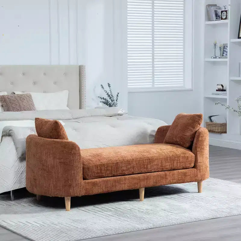Chaise longue moderne 77 en chenille et bois d'hévéa avec 2 traversins