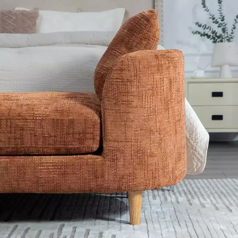 Chaise longue moderne 77 en chenille et bois d'hévéa avec 2 traversins