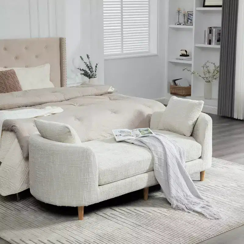 Chaise longue moderne 77 en chenille et bois d'hévéa avec 2 traversins