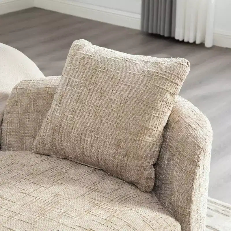 Chaise longue moderne 77 en chenille et bois d'hévéa avec 2 traversins